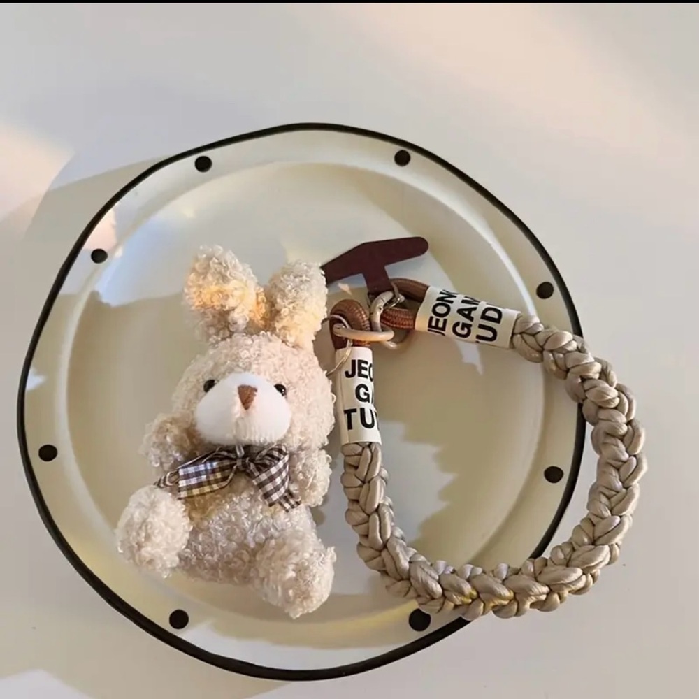 Trending Beige Bunny bag charm with Braided Strap